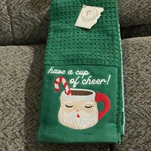 NWT 2 pack Christmas kitchen towels. 1 green- have a cup of cheer, 1 green plaid